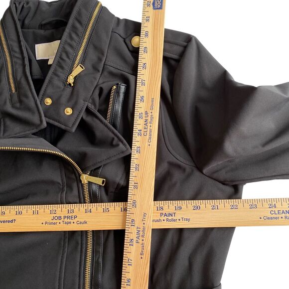 MICHAEL KORS Jacket Womens Extra Large Asymmetrical Black Trench Coat Lined Hood - Picture 14 of 16